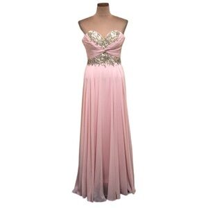 Sherri Hill Maxi Dress Size 2 Pastel Pink Rhinestone Crystal Embroidered Gown